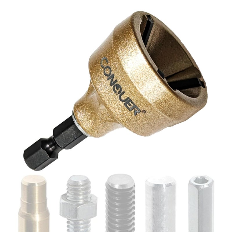 Conquer Tools Deburring External Chamfer Tool, Premium Tungsten Blade, Deburring Drill Bit, Remove Burr Tools Quick Release Shank Fits for 1/8"-3/4"(3mm-19mm) Stainless Steel Burr Removal, Countersink - Image 1